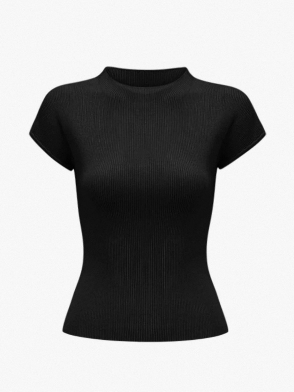Lady Song Skims Black Ribbed Knit Cap Sleeve Sweater Top Shoulder Pad Slim Fit